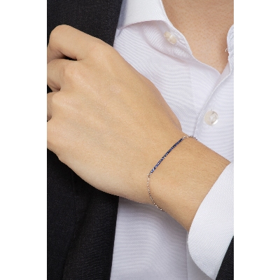 Bracciale in oro bianco 18k con barretta in Zaffiri Blu, Uomo