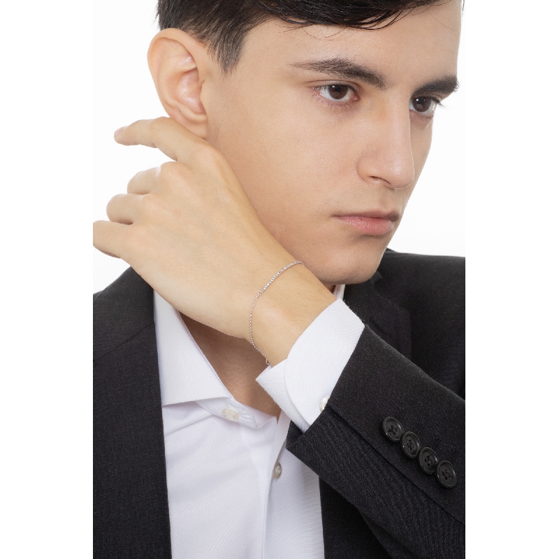 Bracciale in oro bianco 18k con barretta in diamanti, Uomo
