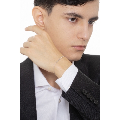 Bracciale in oro bianco 18k con barretta in diamanti, Uomo