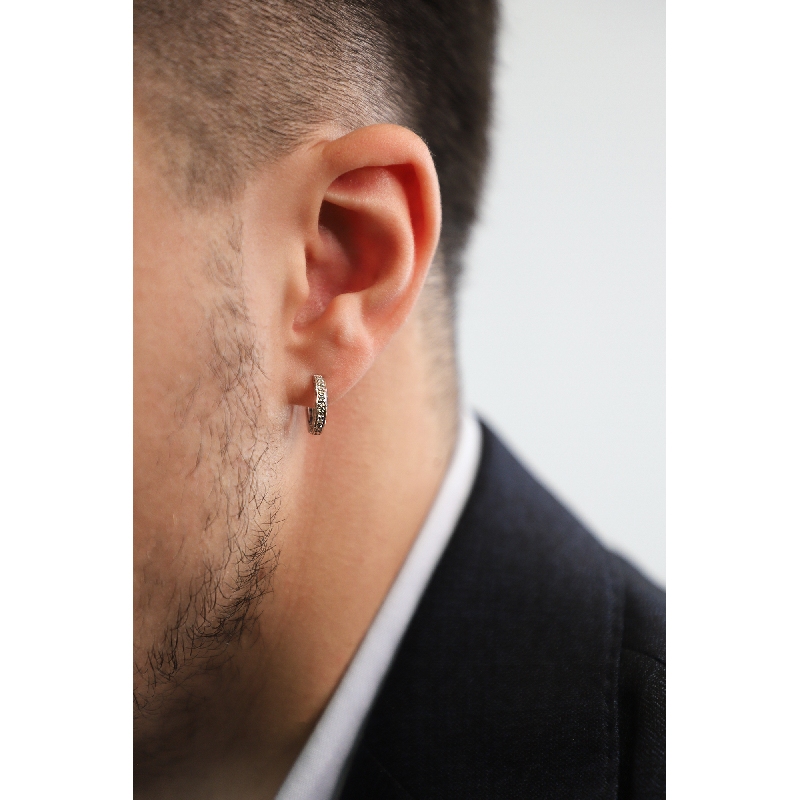 Mono orecchino in oro bianco 18k con diamanti, diametro 13 mm, Uomo