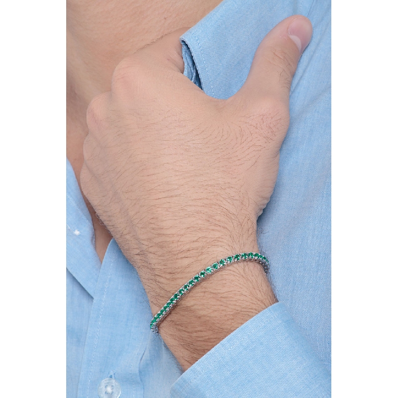 Tennis bracelet in 18k white gold with emeralds