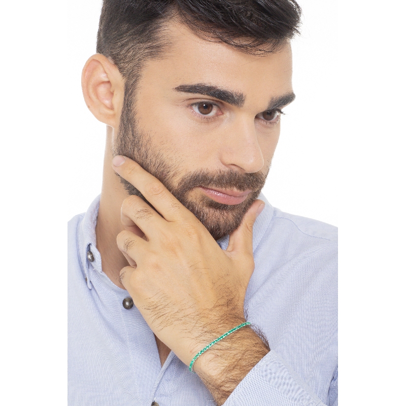 Square daw tennis bracelet with emeralds