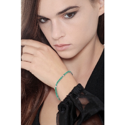 Bracciale Tennis in oro Bianco 18k con Smeraldi e Diamanti da 0,10 ct