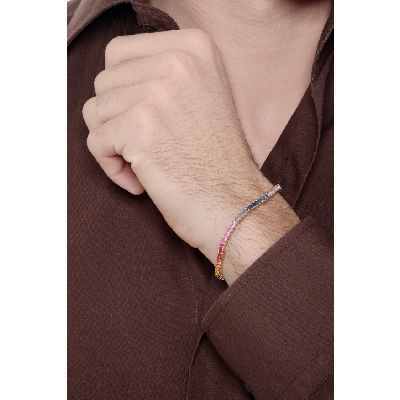 Tennis Bracciale con Zaffiri Colorati Rainbow Oro 18K