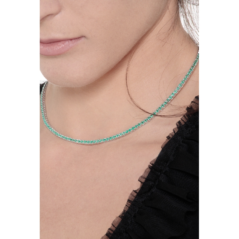 Emerald tennis necklace in 18k white gold
