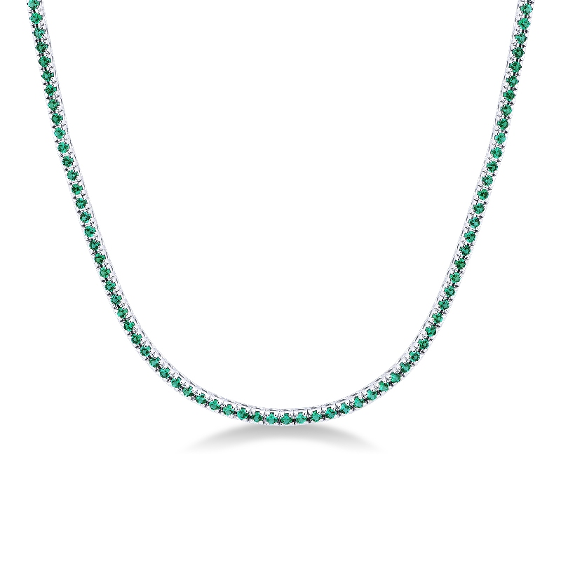Emerald tennis necklace in 18k white gold