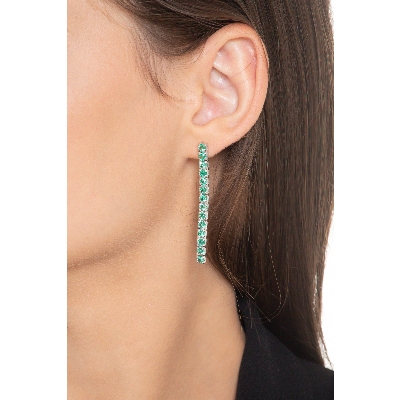 Drop tennis earrings with emeralds in 18k white gold