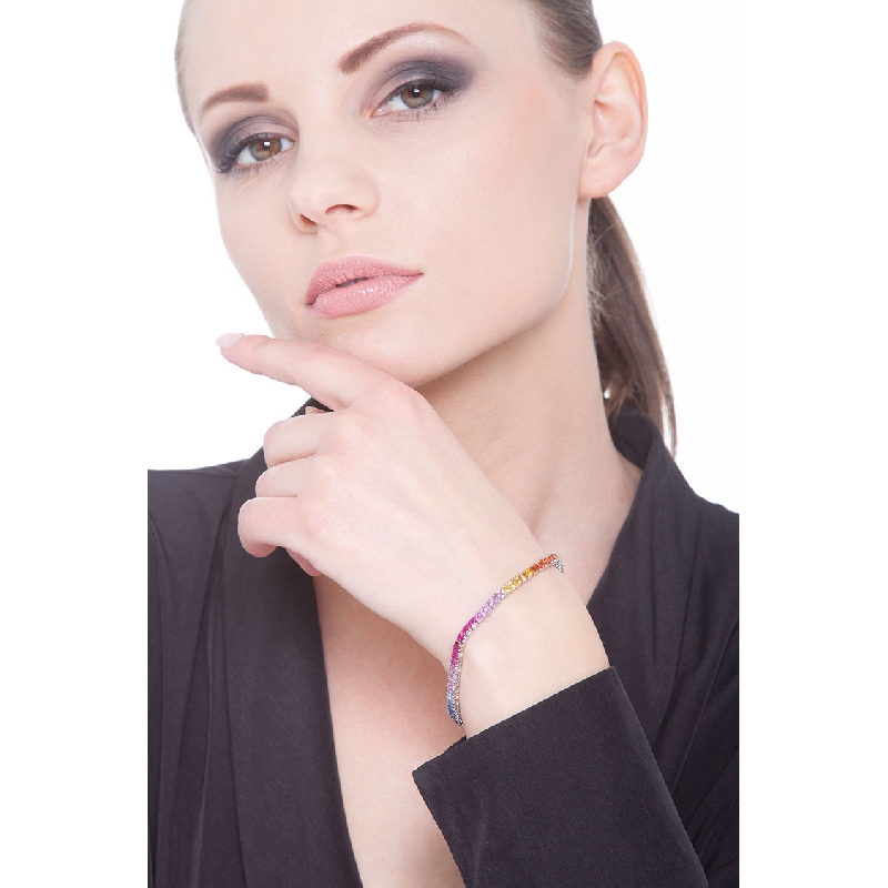 Bracciale Tennis in Oro Bianco con Zaffiri Rainbow 