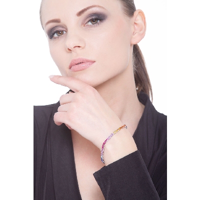 Bracciale Tennis in Oro Bianco con Zaffiri Rainbow 