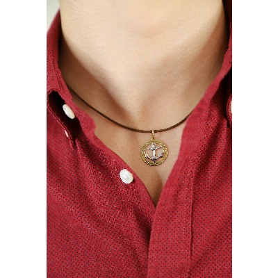 18k yellow and white gold pendant with anchor and wind rose 