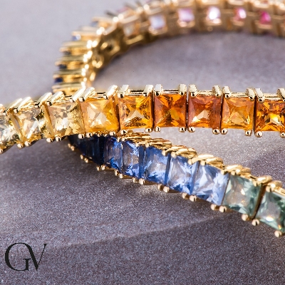 18k yellow gold tennis bracelet with multicolor sapphires