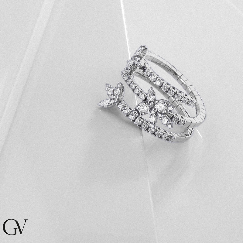 Anello a molla 3 giri in oro bianco 18k con diamanti