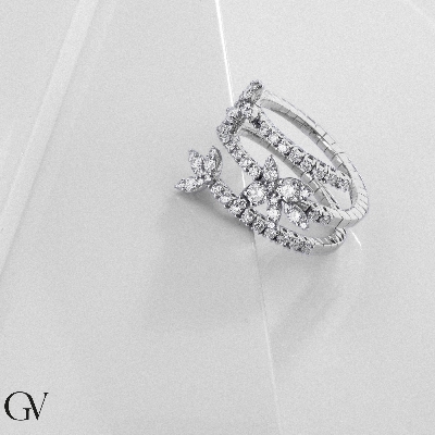 Anello a molla 3 giri in oro bianco 18k con diamanti