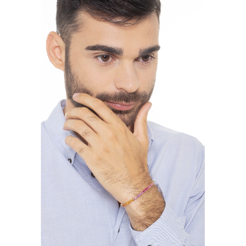 TENNIS RAINBOW ZAFF.MULTIC.OR.GRIFFE FILO QUADRO PRINCESS.59pietre da3mm.VED.MIS