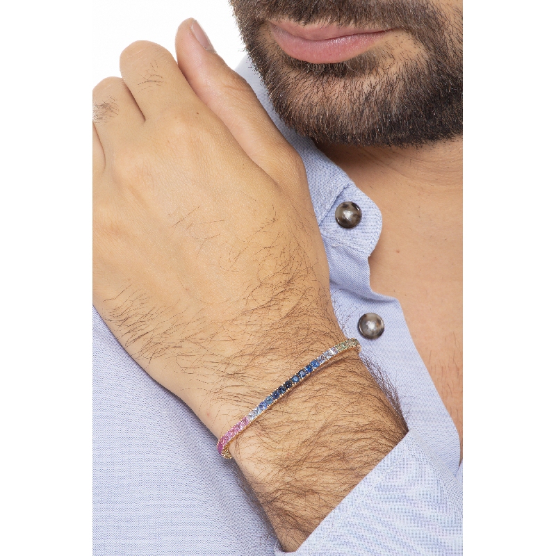 TENNIS RAINBOW ZAFF.MULTIC.OR.GRIFFE FILO QUADRO PRINCESS.59pietre da3mm.VED.MIS