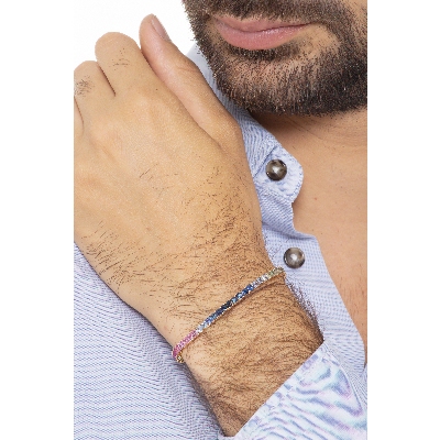 TENNIS RAINBOW ZAFF.MULTIC.OR.GRIFFE FILO QUADRO PRINCESS.59pietre da3mm.VED.MIS