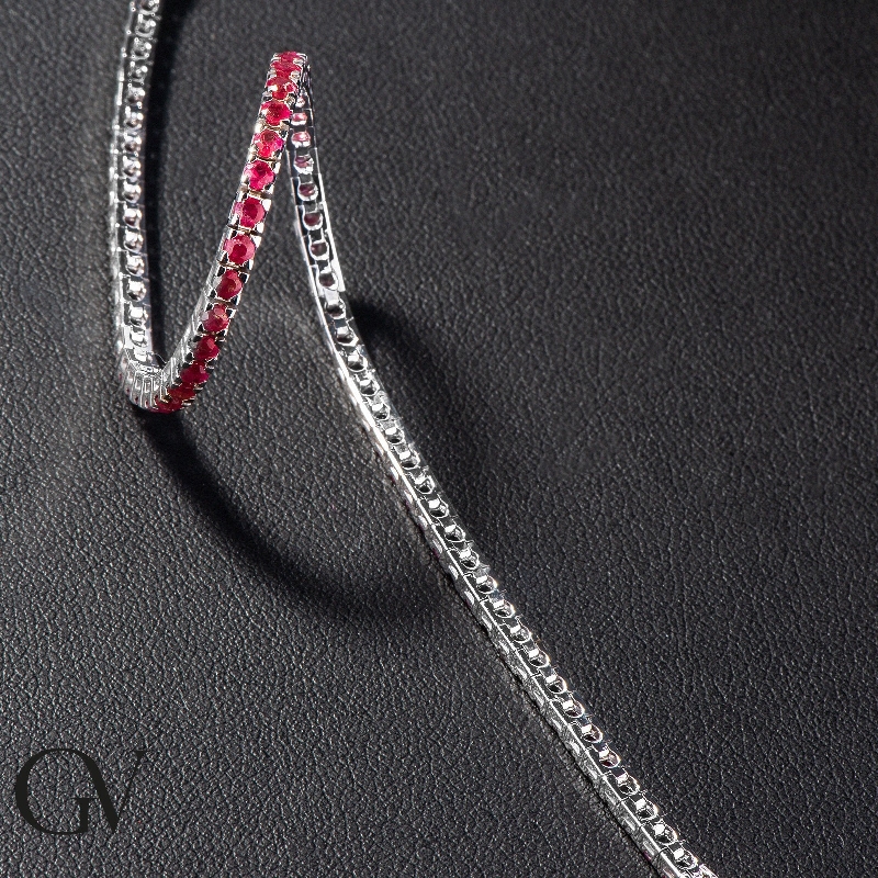 Square daw tennis bracelet with rubies