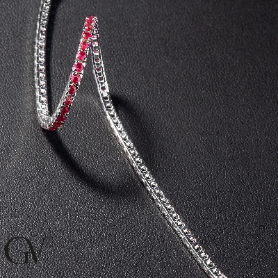 Square daw tennis bracelet with rubies