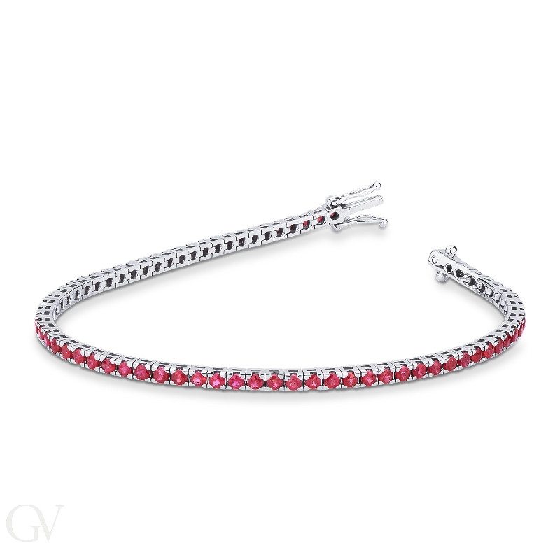 Square daw tennis bracelet with rubies