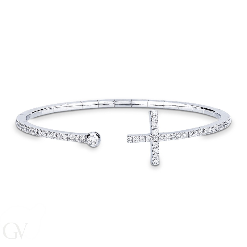 Bracciale flessibile in oro bianco 18k con Croce in diamanti