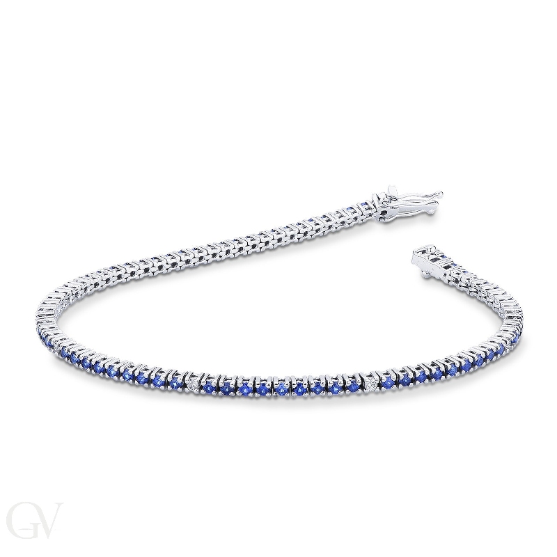 Bracciale Tennis in oro Bianco 18k con Zaffiri Blu e Diamanti, larghezza maglia 2,20 mm circa