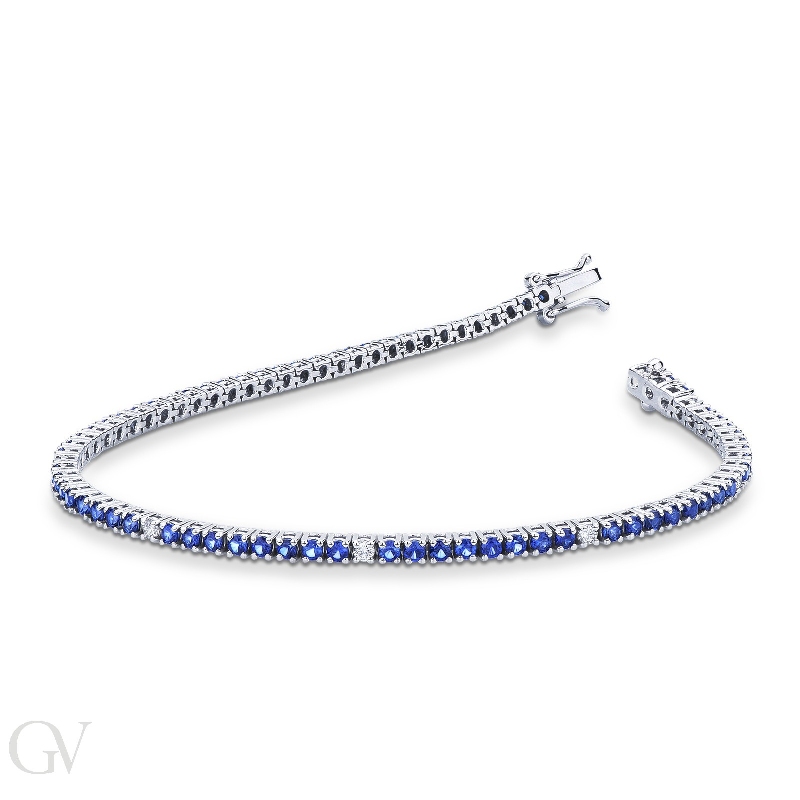 Bracciale Tennis in oro Bianco 18k con Diamanti e Zaffiri blu