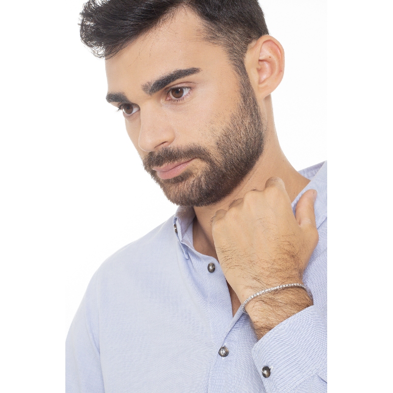 Bracciale Tennis lineare modello quadro in oro Bianco 18k con Diamanti