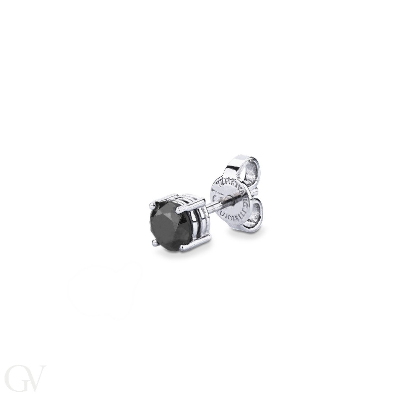 Mono orecchino in oro bianco 18k a 4 griffe con diamante nero, 0.40 ct