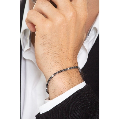 Tennis bracelet in white gold 18k with black and white diamonds