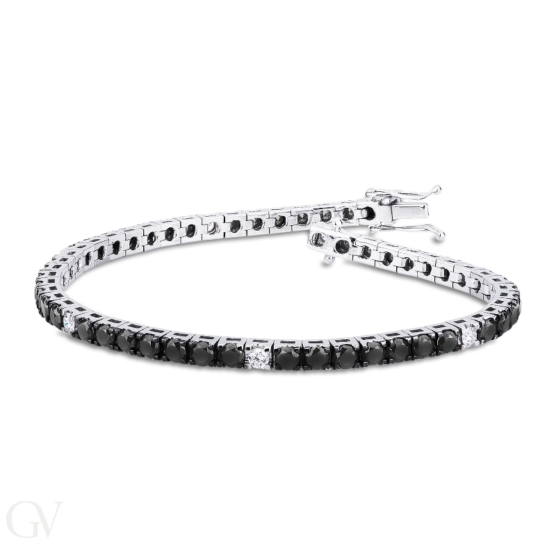 Tennis bracelet in white gold 18k with black and white diamonds