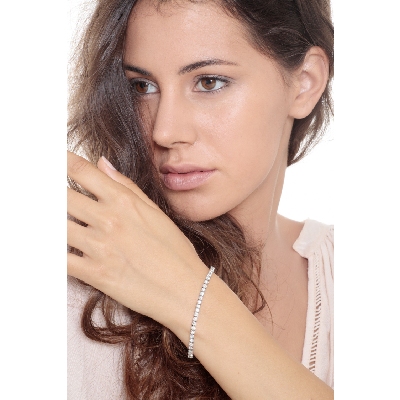 Bracciale Tennis lineare quadro in oro Bianco 18k Diamanti