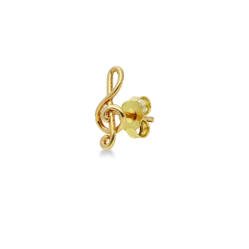 Mono orecchino in oro giallo 18k con chiave di violino, mm 12