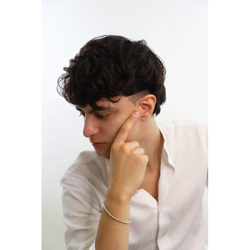 Bracciale Tennis filo in oro Bianco 18k con Diamanti