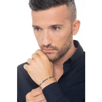 Bracciale Tennis in oro Bianco 18k con punte brunite diamanti neri e diamanti bianchi