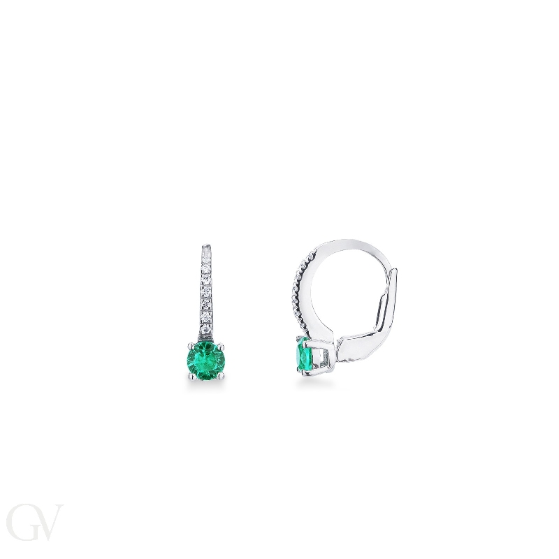 18k earrings in white gold 18k with emeralds and diamonds 