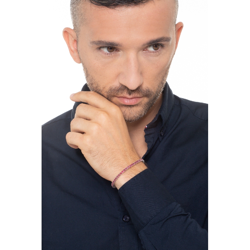 Bracciale Tennis griffe quadro in oro Bianco 18k con Rubini