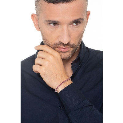 Bracciale Tennis griffe quadro in oro Bianco 18k con Rubini