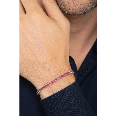 Bracciale Tennis griffe quadro in oro Bianco 18k con Rubini