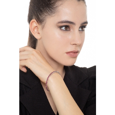 Bracciale Tennis griffe quadro in oro Bianco 18k con Rubini