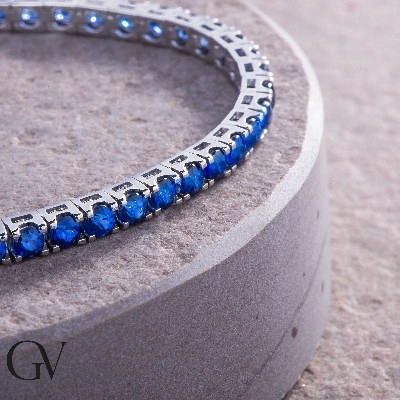 Bracciale Tennis quadro in oro Bianco 18k con Zaffiri Blu