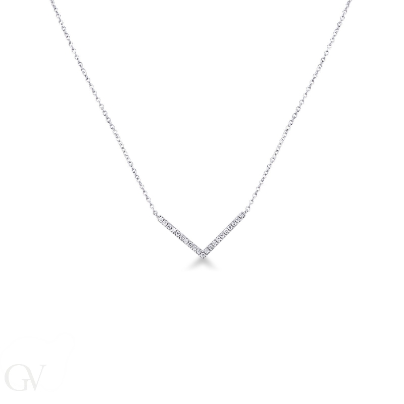 18k white gold necklace with a V of diamonds