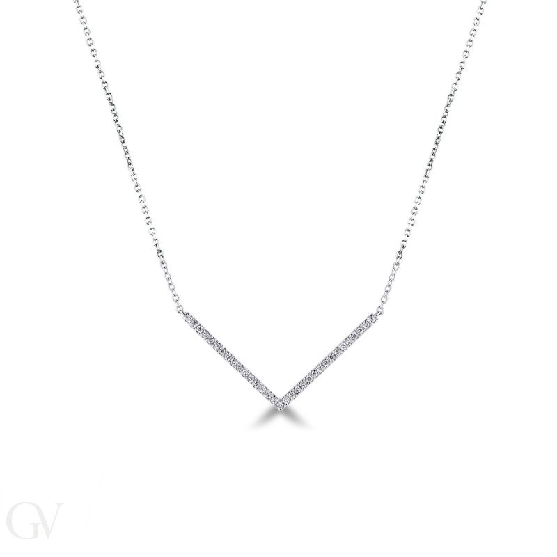 18k white gold necklace with V pendant with diamonds