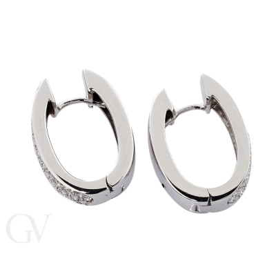 Woman oval earrings in white gold 18k with diamonds 