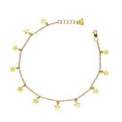 Bracciale in oro giallo 18k con charms stelline e campanella