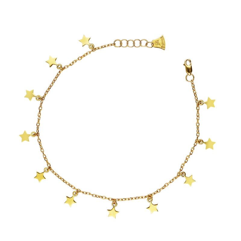 Bracciale in oro giallo 18k con charms stelline e campanella