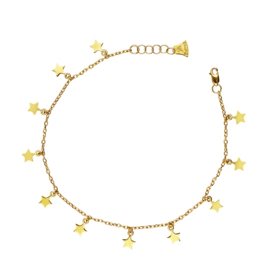 Bracciale in oro giallo 18k con charms stelline e campanella