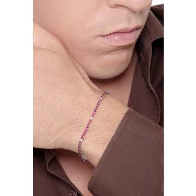 Wire style tennis bracelet with rubies and diamonds