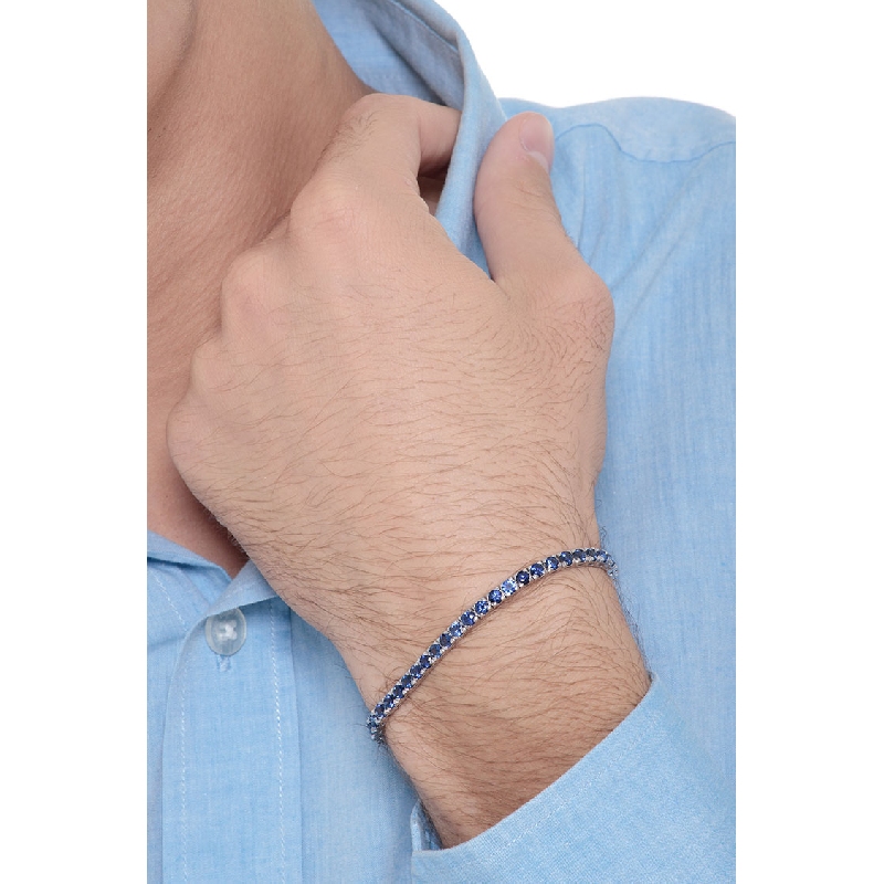 Bracciale Tennis in oro Bianco 18k con Zaffiro Blu