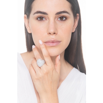 Anello fascia contrariè in Oro Bianco 18k con Pavé di Diamanti