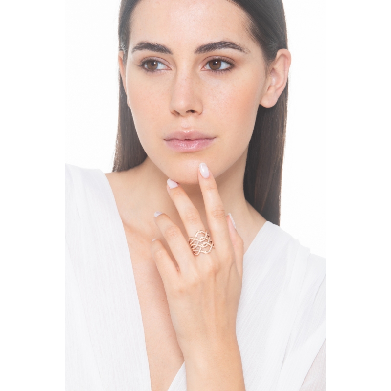 Anello a fascia in oro rosa 18k con diamanti